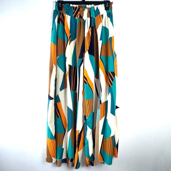 Shein Curve Women Slit Wide Leg Geometric Pants X-Large Brown Causal Work Flowy - Picture 1 of 9